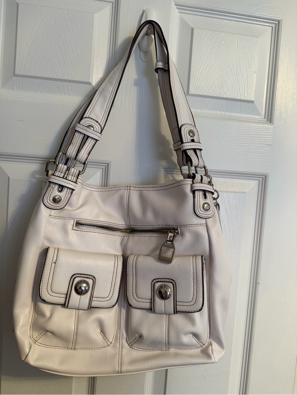 Tyler Rodan Cream Shoulder Bag with Front Flap Pockets